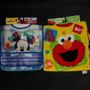 Toddler Bibs Mickey Mouse & Elmo NIP 4 bibs